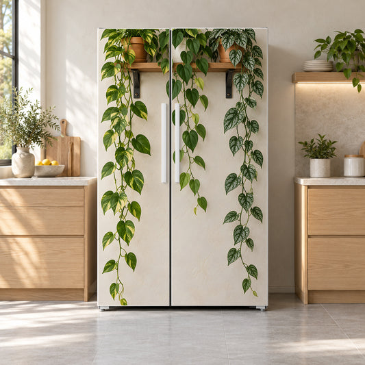 Trailing Houseplant Shelf fridge wrap on a side-by-side refrigerator