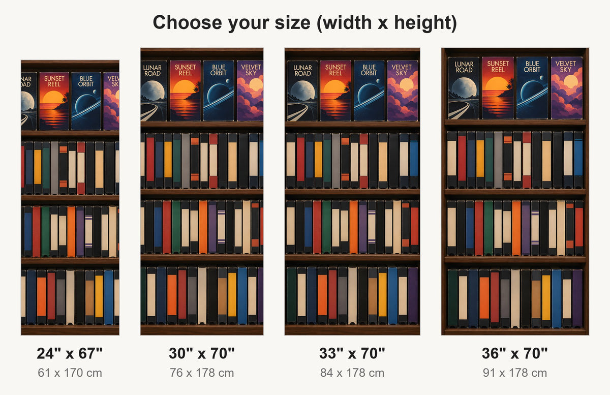 VHS Tape Shelf fridge wrap available sizes 24, 30, 33 and 36 inch
