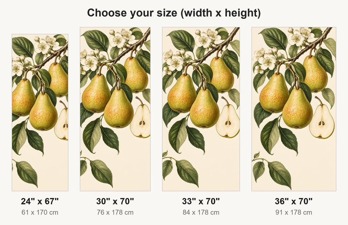 Vintage Pear Botanical fridge wrap available sizes 24, 30, 33 and 36 inch