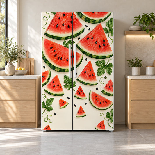Watermelon Slices fridge wrap on a side-by-side refrigerator