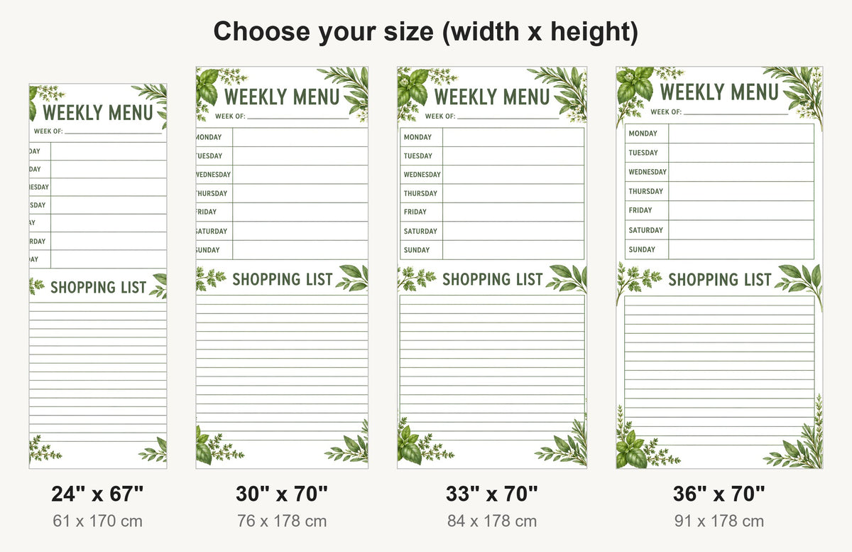 Weekly Menu Planner fridge wrap available sizes 24, 30, 33 and 36 inch