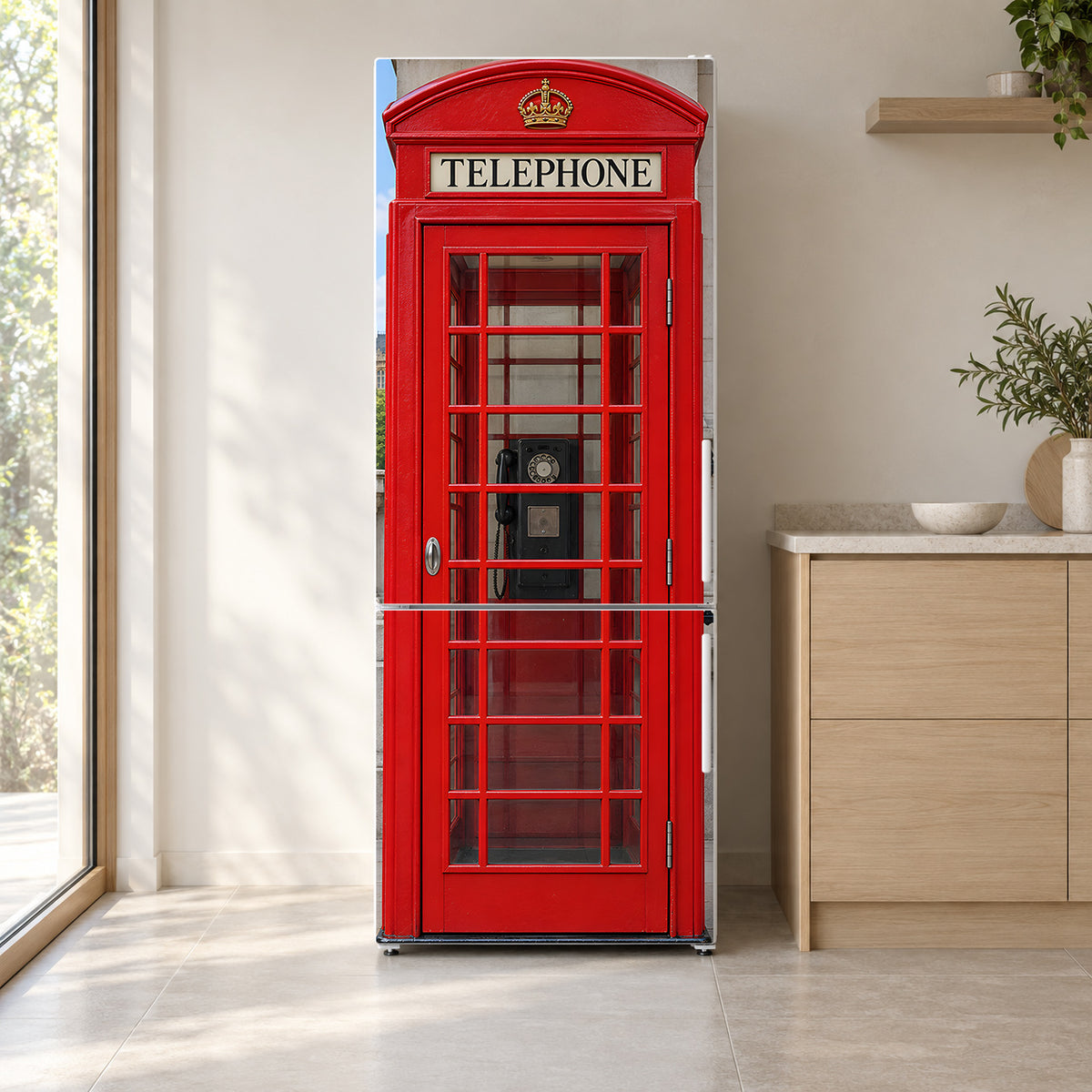 London Phone Booth Fridge Wrap – Full Color Vinyl Refrigerator Decal
