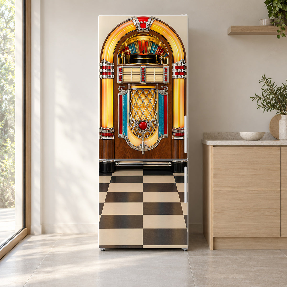 Retro Jukebox Fridge Wrap – Full Color Vinyl Refrigerator Decal