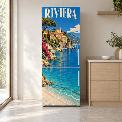 Riviera Travel Poster Fridge Wrap – Full Color Vinyl Refrigerator Decal