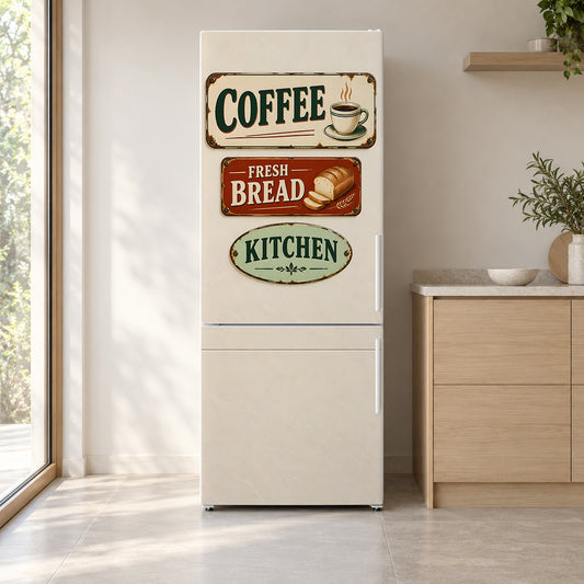 Vintage Kitchen Signs Fridge Wrap – Full Color Vinyl Refrigerator Decal