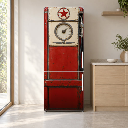 Vintage Gas Pump Fridge Wrap – Full Color Vinyl Refrigerator Decal