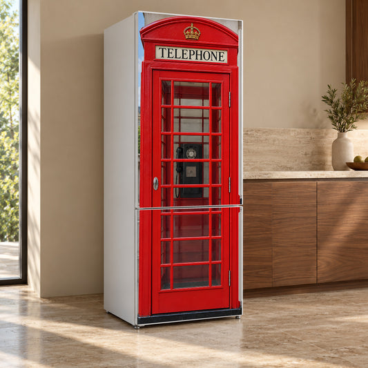 London Phone Booth Fridge Wrap – Full Color Vinyl Refrigerator Decal
