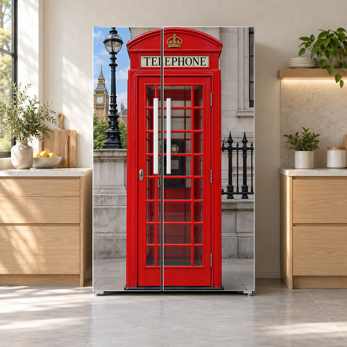 London Phone Booth Fridge Wrap – Full Color Vinyl Refrigerator Decal