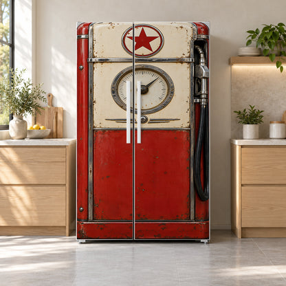 Vintage Gas Pump Fridge Wrap – Full Color Vinyl Refrigerator Decal