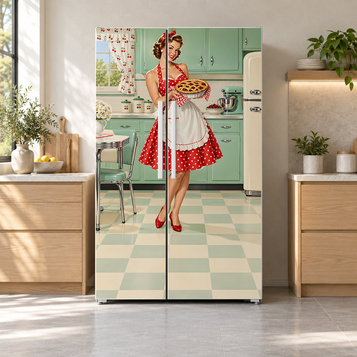 Vintage Pin-Up Kitchen Fridge Wrap – Full Color Vinyl Refrigerator Decal