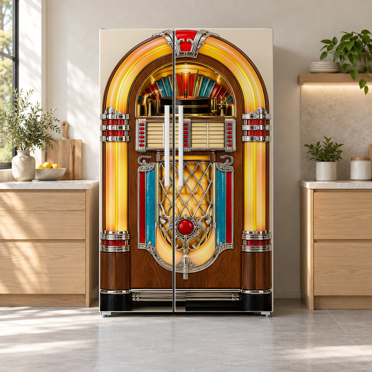 Retro Jukebox Fridge Wrap – Full Color Vinyl Refrigerator Decal