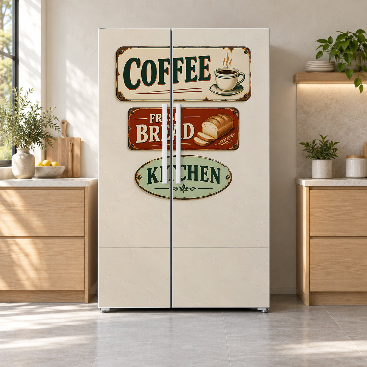 Vintage Kitchen Signs Fridge Wrap – Full Color Vinyl Refrigerator Decal