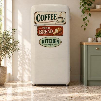 Vintage Kitchen Signs Fridge Wrap – Full Color Vinyl Refrigerator Decal