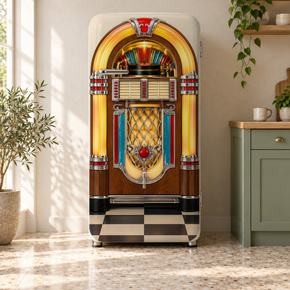 Retro Jukebox Fridge Wrap – Full Color Vinyl Refrigerator Decal