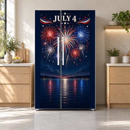 4th of July Fireworks fridge wrap on a side-by-side refrigerator