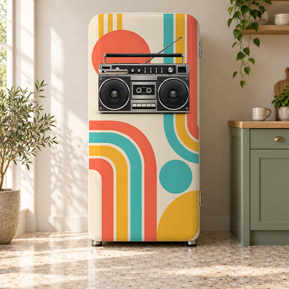 80s Boombox fridge wrap on a retro refrigerator