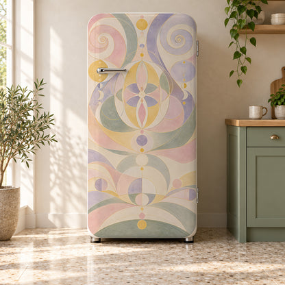 Af Klint-Inspired Spiritual Geometry fridge wrap on a retro refrigerator