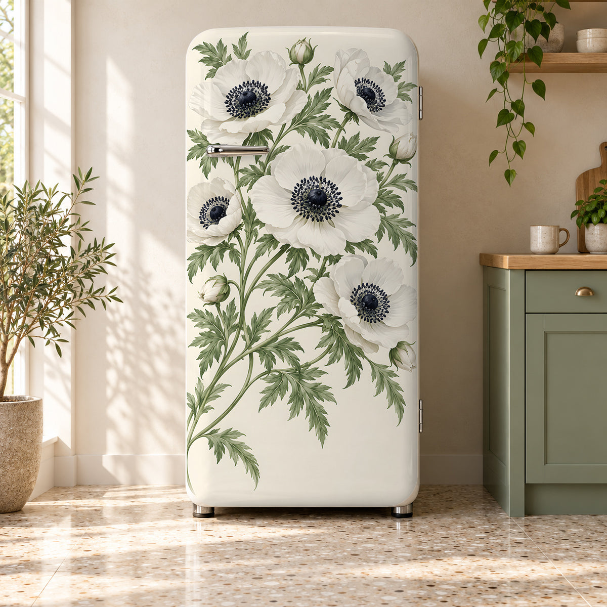 Anemones fridge wrap on a retro refrigerator
