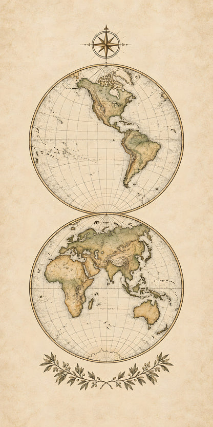 Antique World Map fridge wrap full design