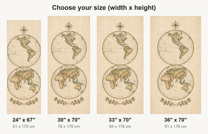 Antique World Map fridge wrap available sizes 24, 30, 33 and 36 inch