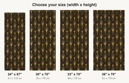 Art Deco Black & Gold Fans fridge wrap available sizes 24, 30, 33 and 36 inch