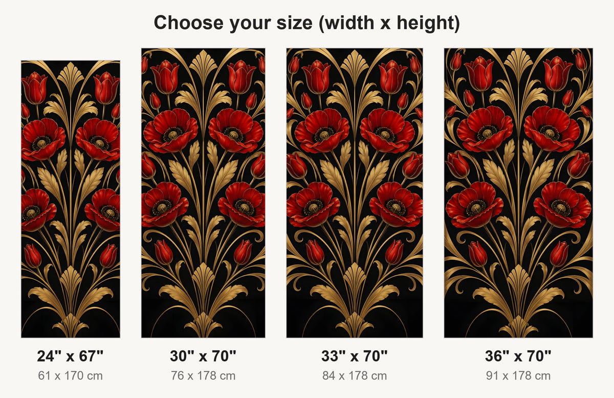 Art Deco Red Floral fridge wrap available sizes 24, 30, 33 and 36 inch
