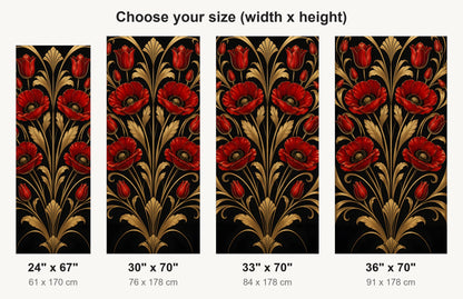 Art Deco Red Floral fridge wrap available sizes 24, 30, 33 and 36 inch