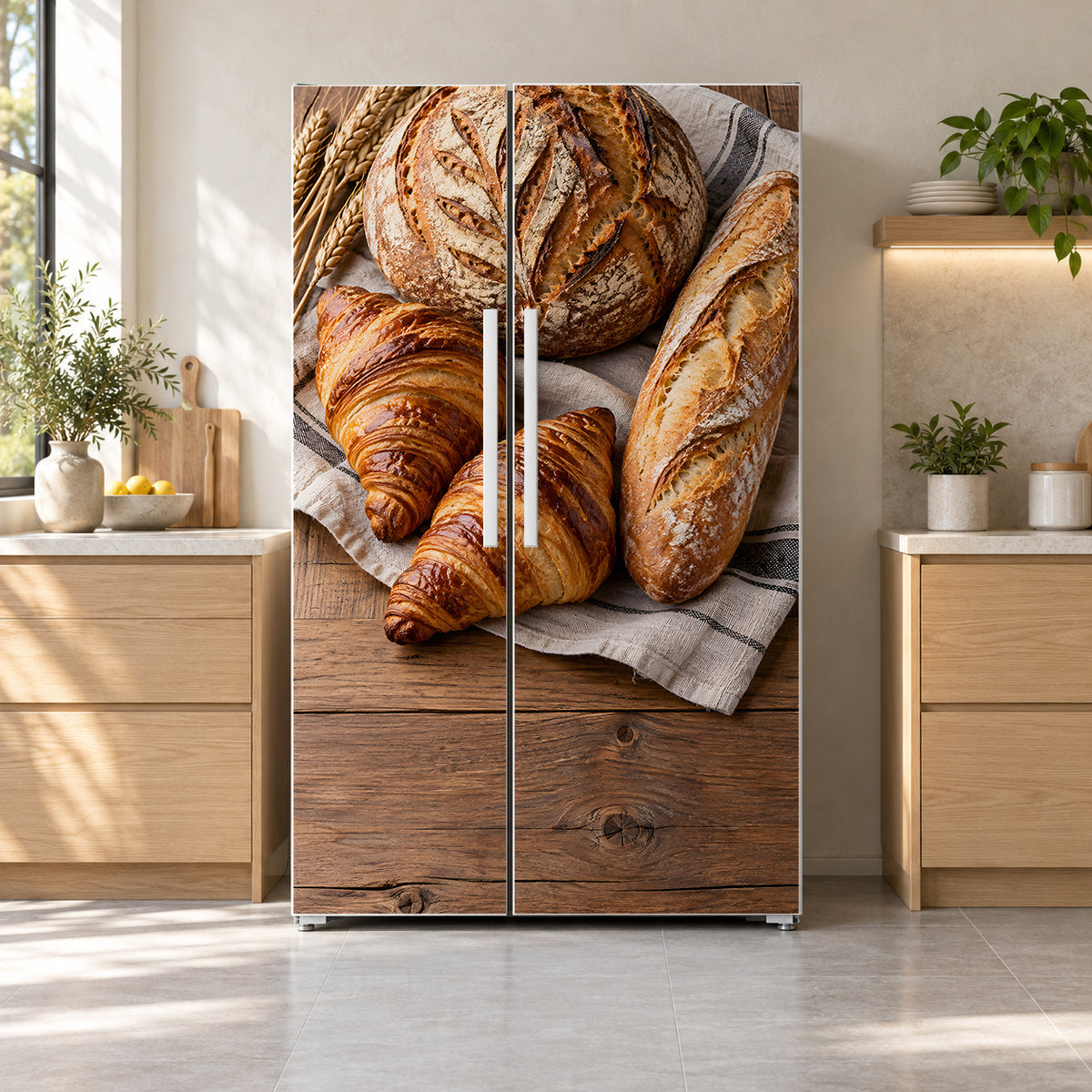 Artisan Bakery fridge wrap on a side-by-side refrigerator