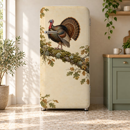 Audubon-Inspired Wild Turkey fridge wrap on a retro refrigerator