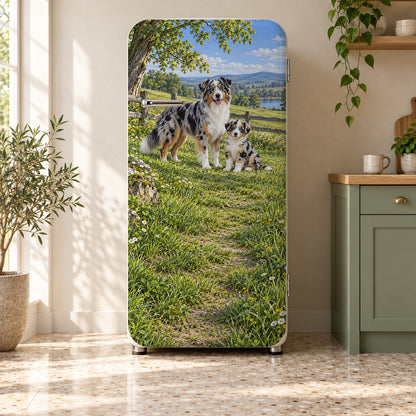 Australian Shepherds fridge wrap on a retro refrigerator
