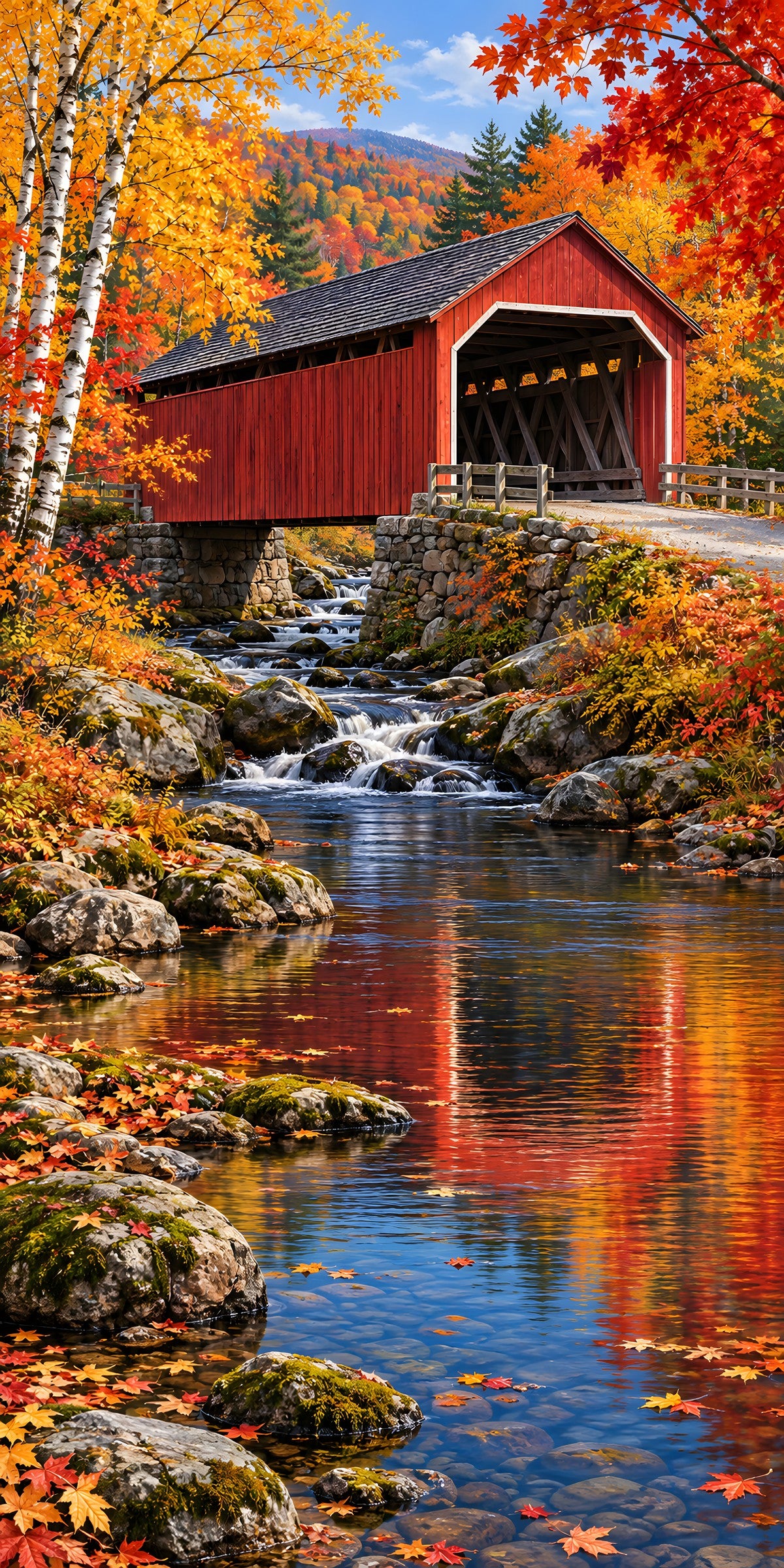 Autumn Covered Bridge fridge wrap full design