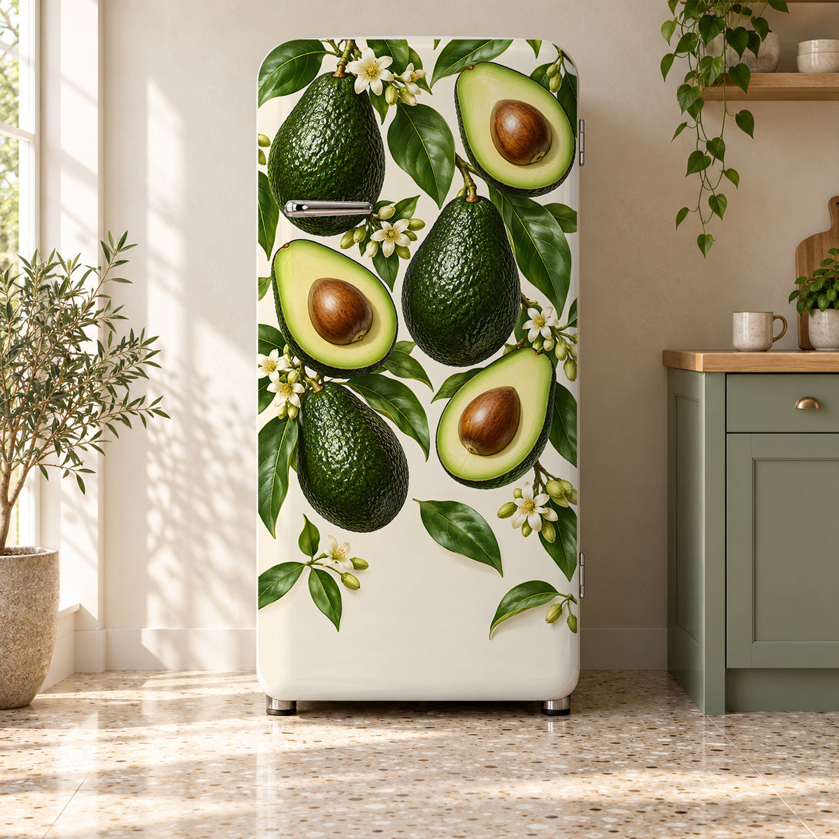Avocados fridge wrap on a retro refrigerator