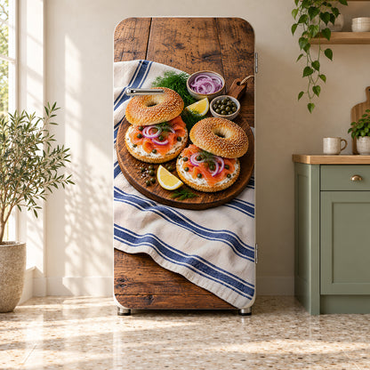 Bagels & Lox fridge wrap on a retro refrigerator