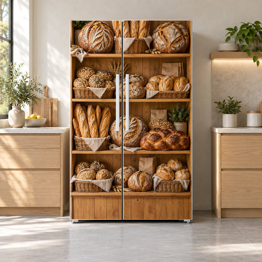 Bakery Bread Shelves fridge wrap on a side-by-side refrigerator