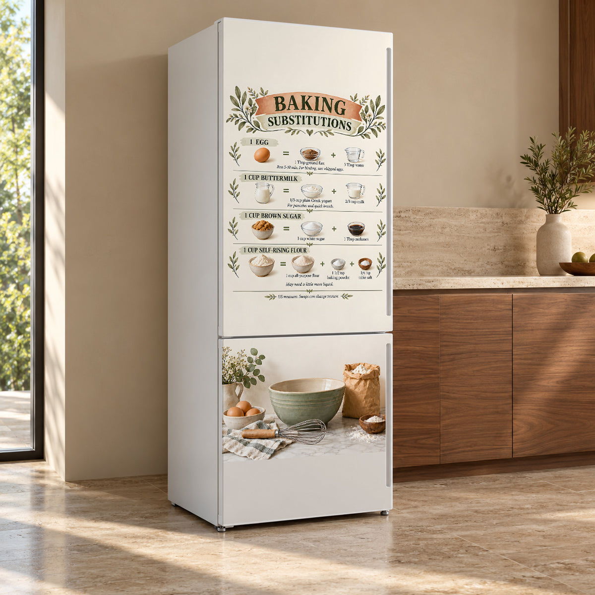 Baking Substitutions Chart fridge wrap, refrigerator shown at an angle
