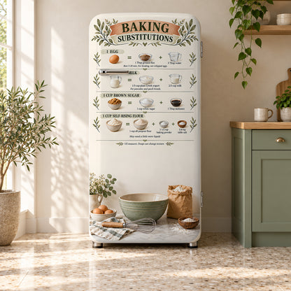 Baking Substitutions Chart fridge wrap on a retro refrigerator
