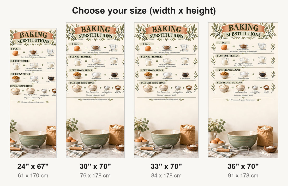Baking Substitutions Chart fridge wrap available sizes 24, 30, 33 and 36 inch