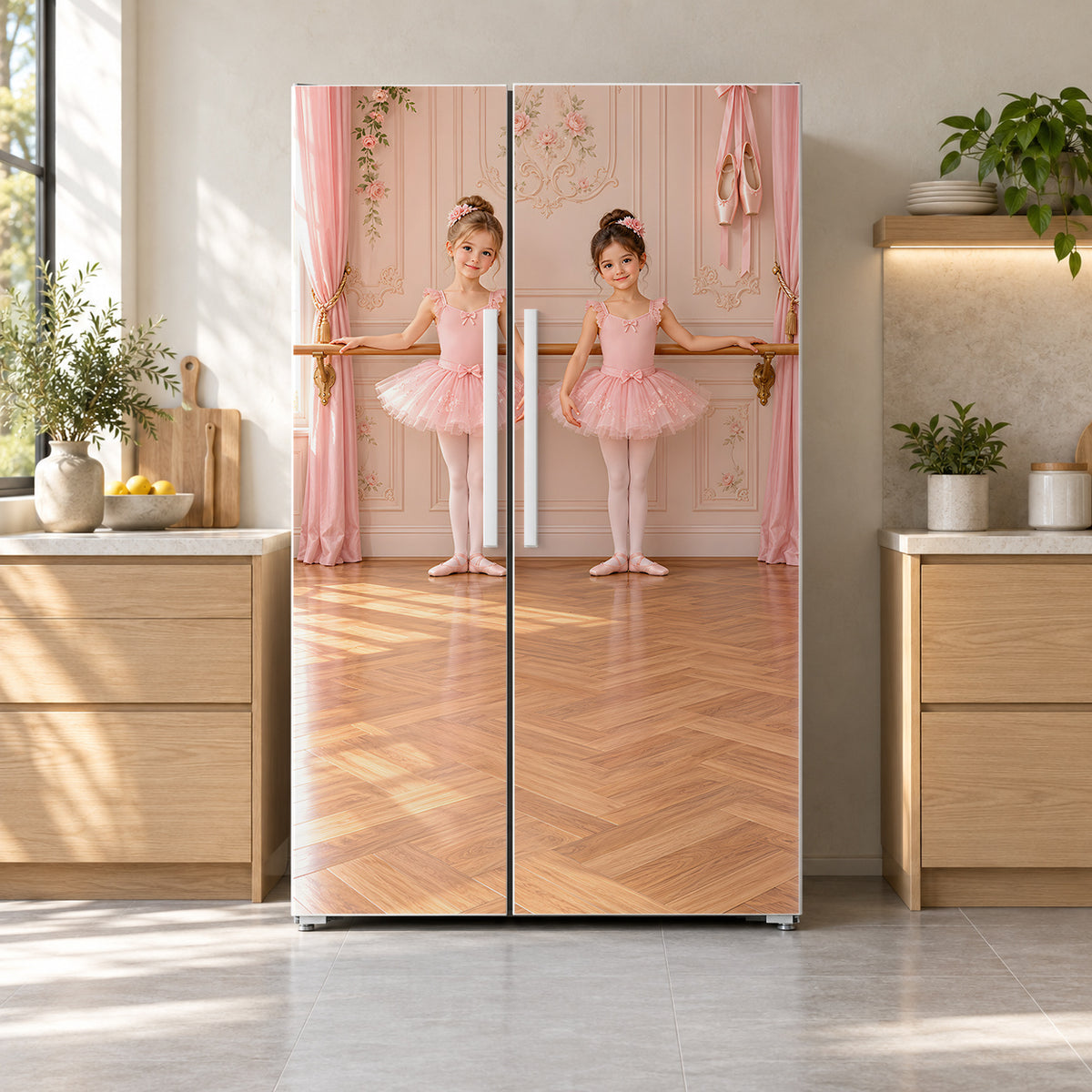 Ballerina Studio fridge wrap on a side-by-side refrigerator