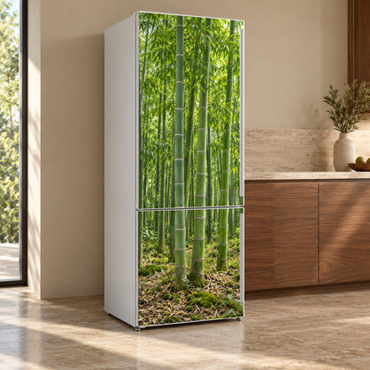 Bamboo Grove fridge wrap, refrigerator shown at an angle
