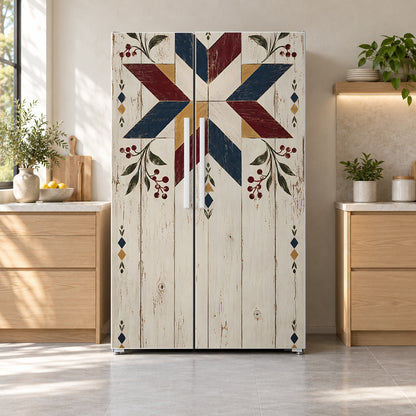 Barn Quilt Star fridge wrap on a side-by-side refrigerator
