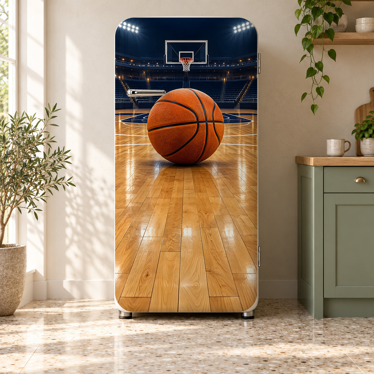 Basketball Court fridge wrap on a retro refrigerator
