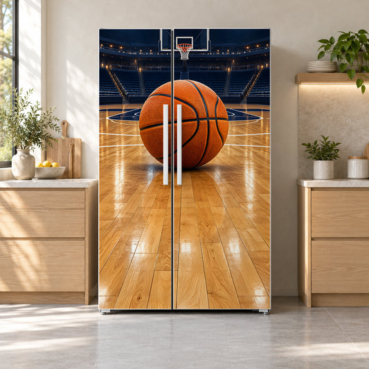 Basketball Court fridge wrap on a side-by-side refrigerator