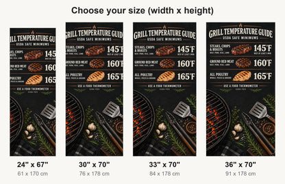 BBQ Meat Temperature Chart fridge wrap available sizes 24, 30, 33 and 36 inch