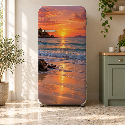 Beach Sunset fridge wrap on a retro refrigerator