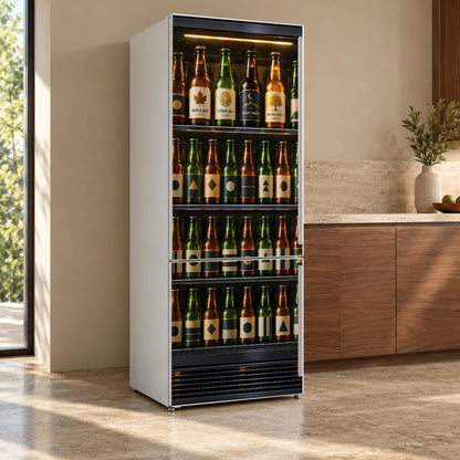 Beer Cooler Glass Door fridge wrap, refrigerator shown at an angle