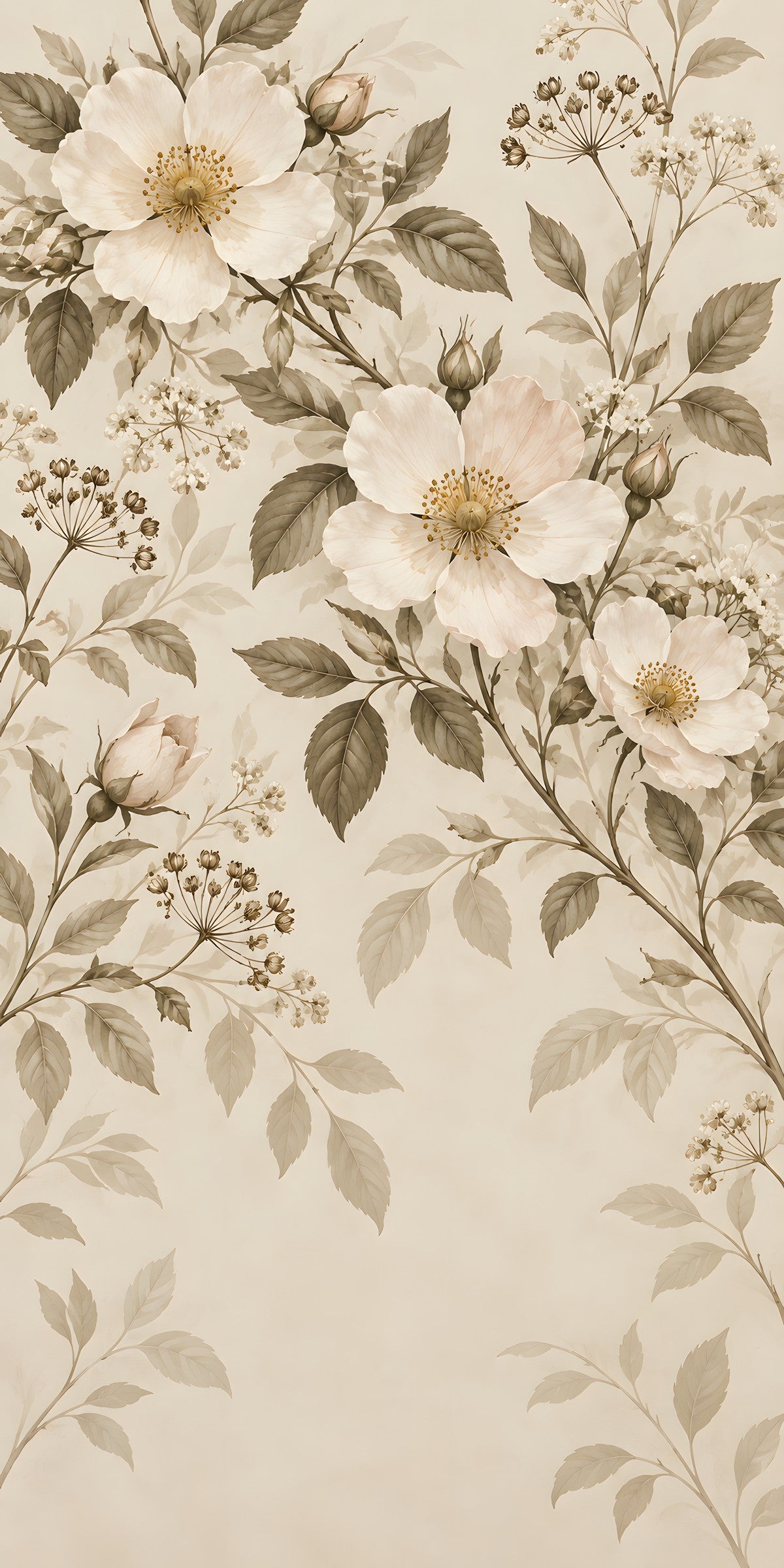 Beige Neutral Floral fridge wrap full design
