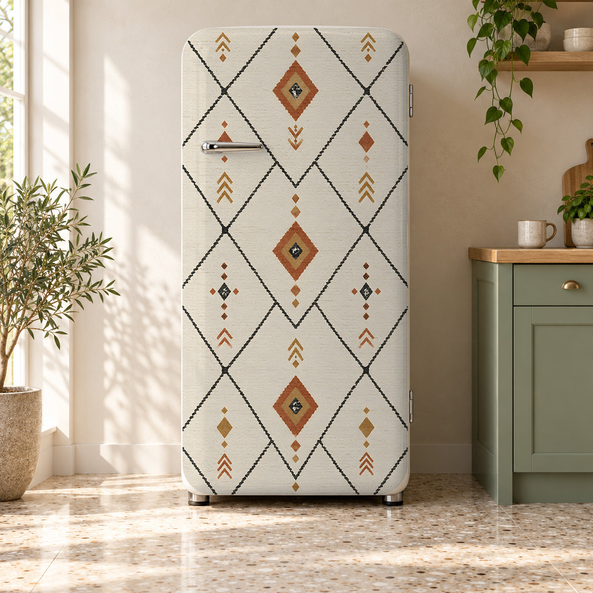 Berber Rug Pattern fridge wrap on a retro refrigerator