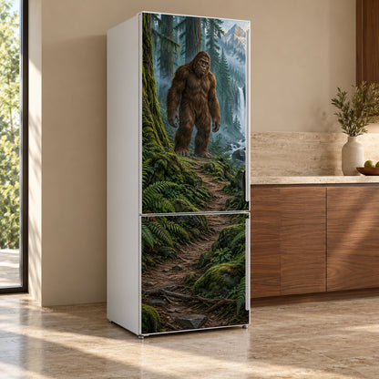 Bigfoot in the Forest fridge wrap, refrigerator shown at an angle
