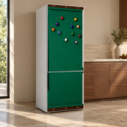 Billiards Table fridge wrap, refrigerator shown at an angle