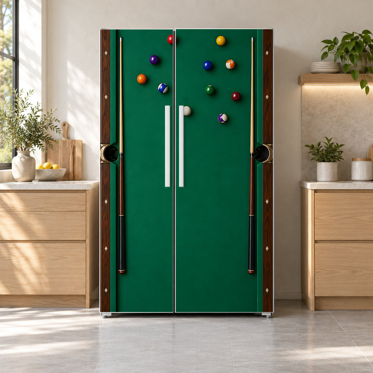 Billiards Table fridge wrap on a side-by-side refrigerator